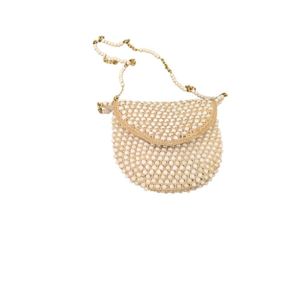 Delill Ivory Beaded Purse Chain Shoulder Strap Bag Hand Made In Italy Vintage